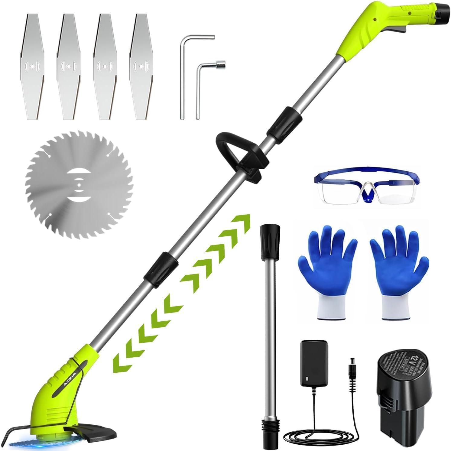 12V Cordless Grass Trimmer & 500CFM Leaf Blower with 21V 2×3.0Ah Batteries Combo Kit, Green/Yellow - Gardenjoy