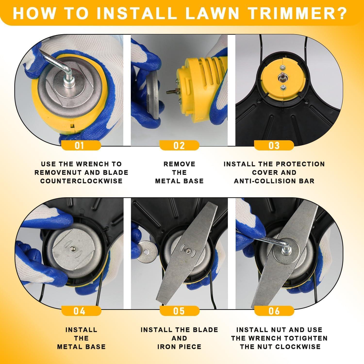 12V Cordless Grass Trimmer with 2.0Ah Batteries, Fast Charger and 2 Types Cutting Blades - Yellow - Gardenjoy