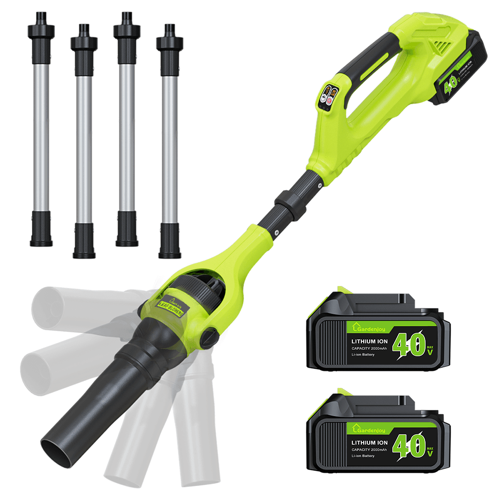GardenJoy 40V Cordless Leaf Blower, 580 CFM 180 MPH, Brushless Motor, 2x2.0Ah Batteries & Charger, with Gutter Cleaning Extension - Green - Gardenjoy
