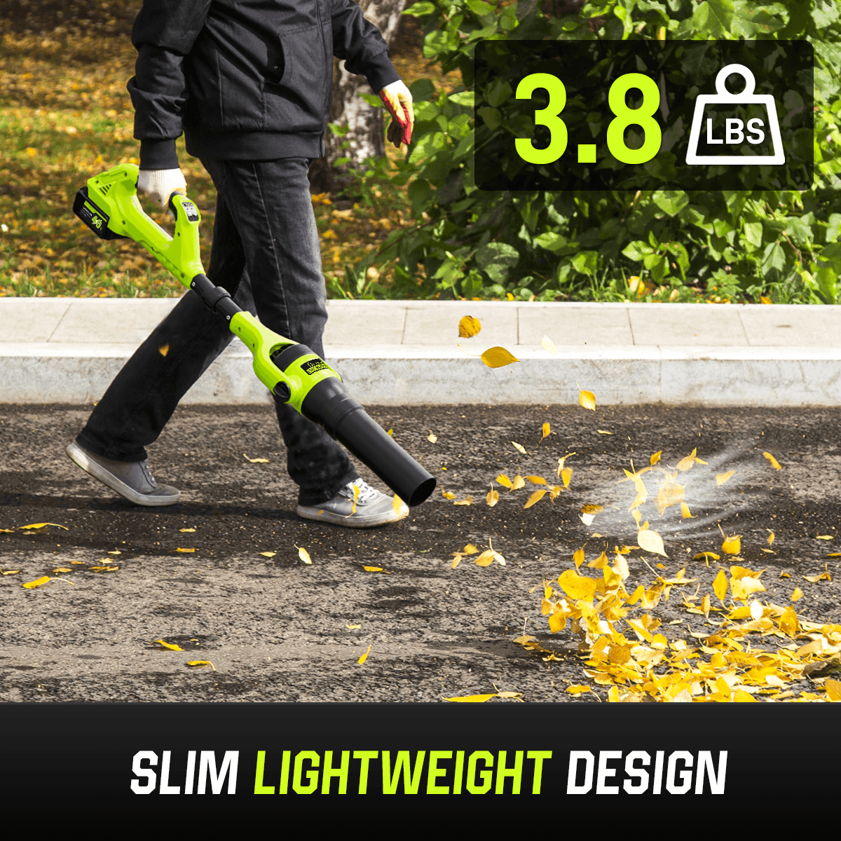 GardenJoy 40V Cordless Leaf Blower, 580 CFM 180 MPH, Brushless Motor, 2x2.0Ah Batteries & Charger, with Gutter Cleaning Extension - Green - Gardenjoy