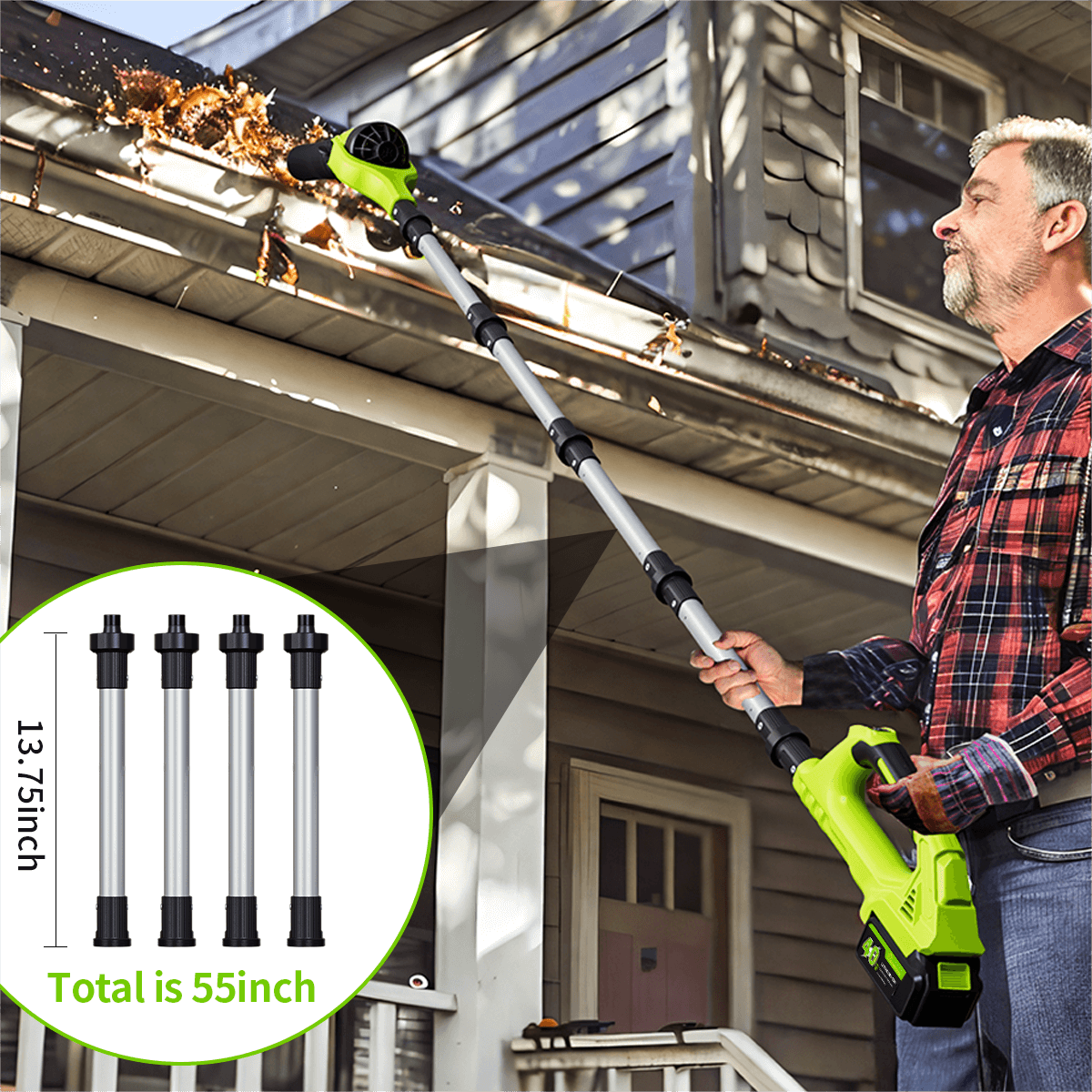 GardenJoy 40V Cordless Leaf Blower, 580 CFM 180 MPH, Brushless Motor, 2x2.0Ah Batteries & Charger, with Gutter Cleaning Extension - Green