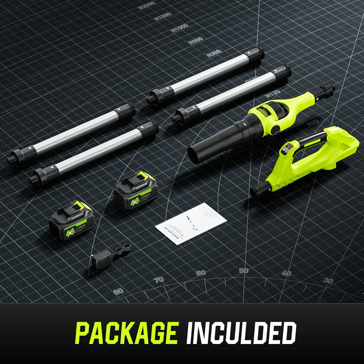 GardenJoy 40V Cordless Leaf Blower, 580 CFM 180 MPH, Brushless Motor, 2x2.0Ah Batteries & Charger, with Gutter Cleaning Extension - Green - Gardenjoy