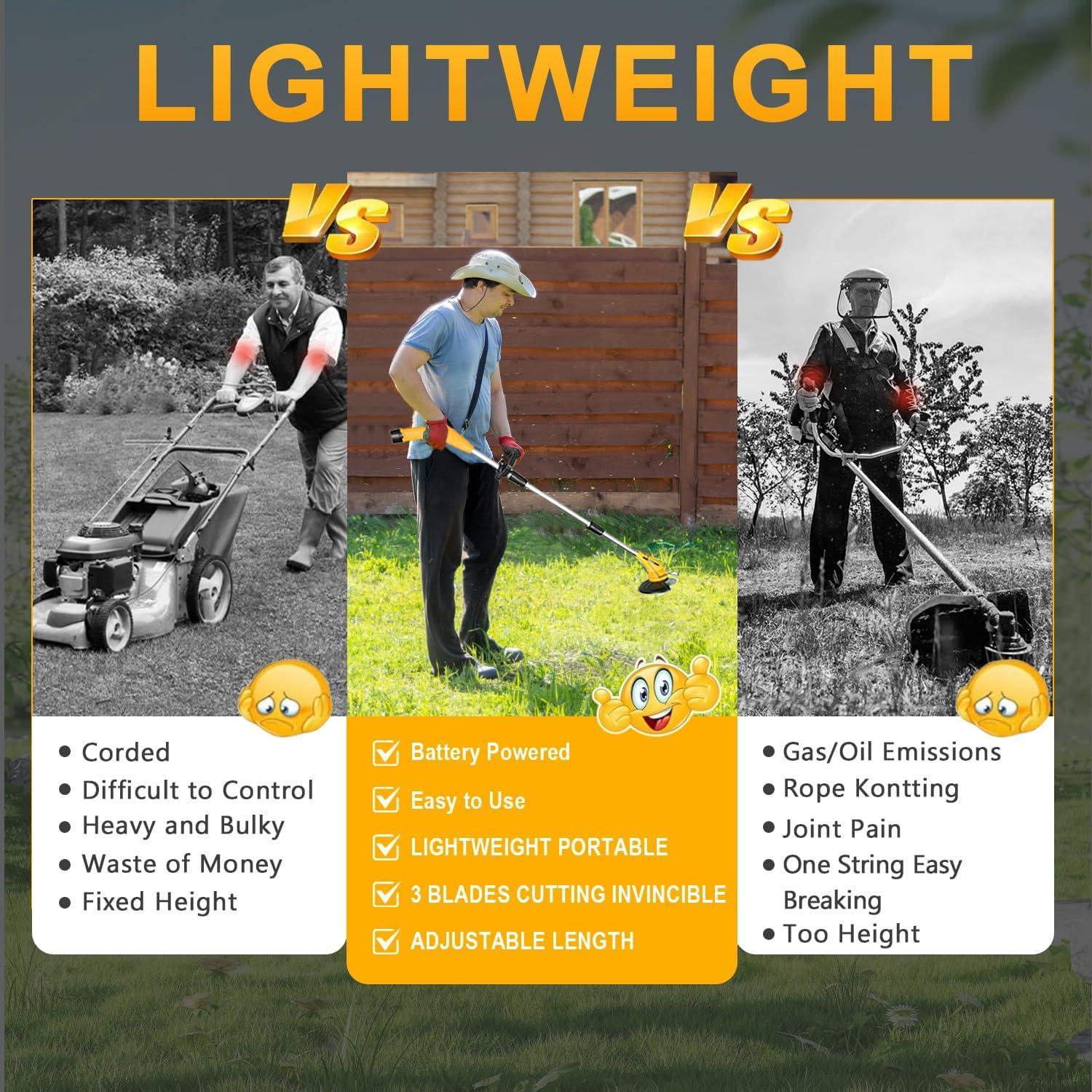 12V Cordless Grass Trimmer with 2.0Ah Batteries, Fast Charger and 2 Types Cutting Blades - Yellow - Gardenjoy
