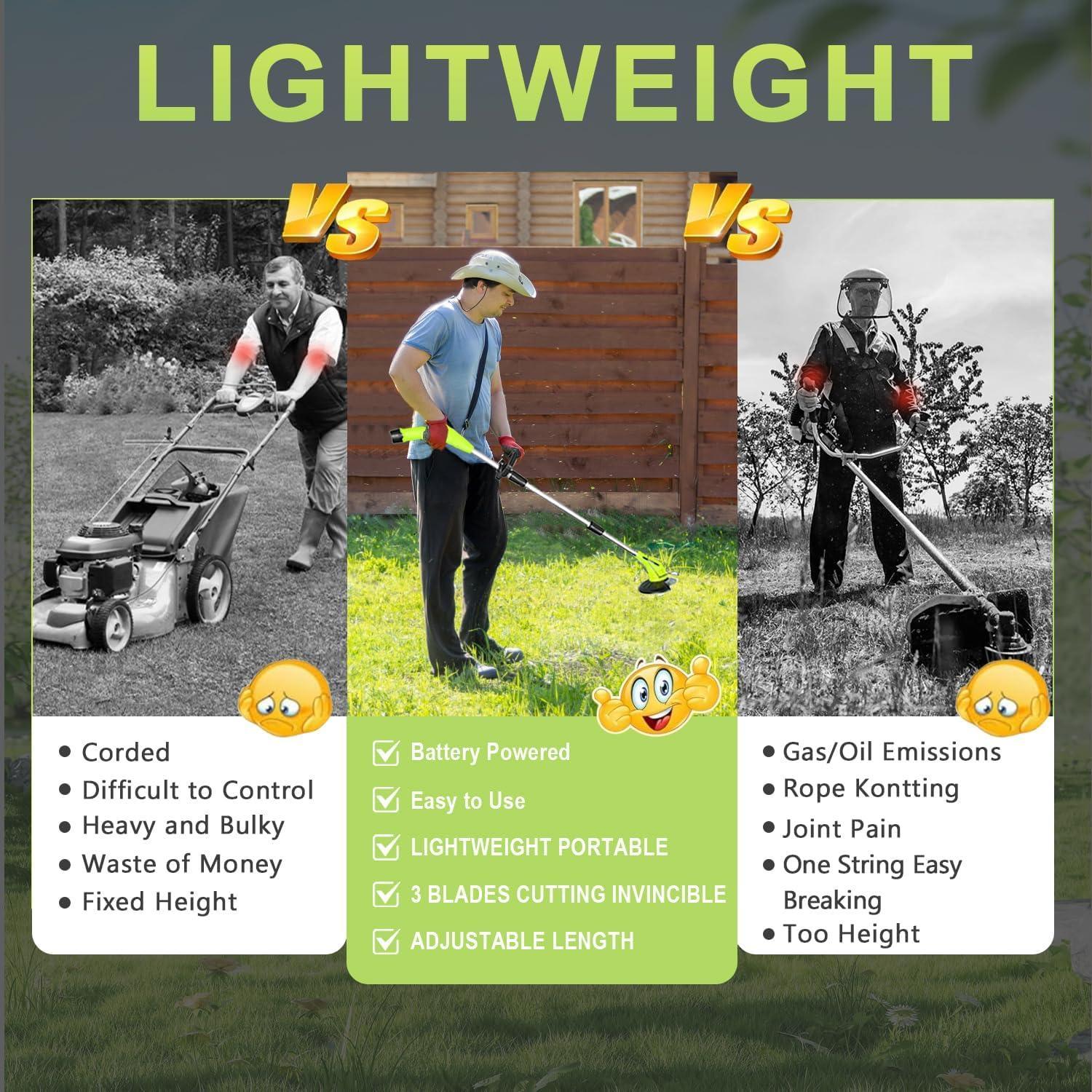 12V Cordless Grass Trimmer with 2.0Ah Batteries, Fast Charger and 2 Types Cutting Blades - Green - Gardenjoy