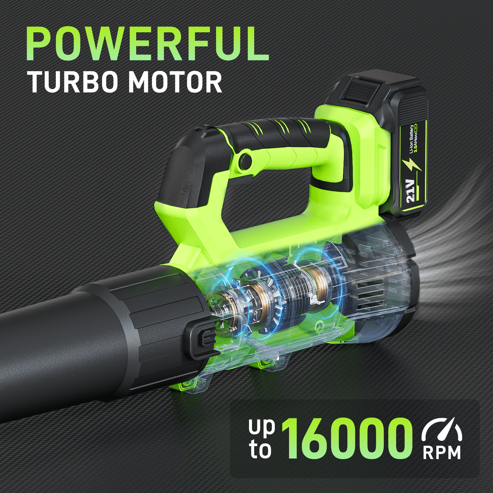 Cordless Leaf Blower with Battery and Charger, 6-Speed Electric Blower for Lawn Care, Patio Cleaning, and More, Ideal for Blowing Leaves, Snow, and Debris, Green/Red - Gardenjoy