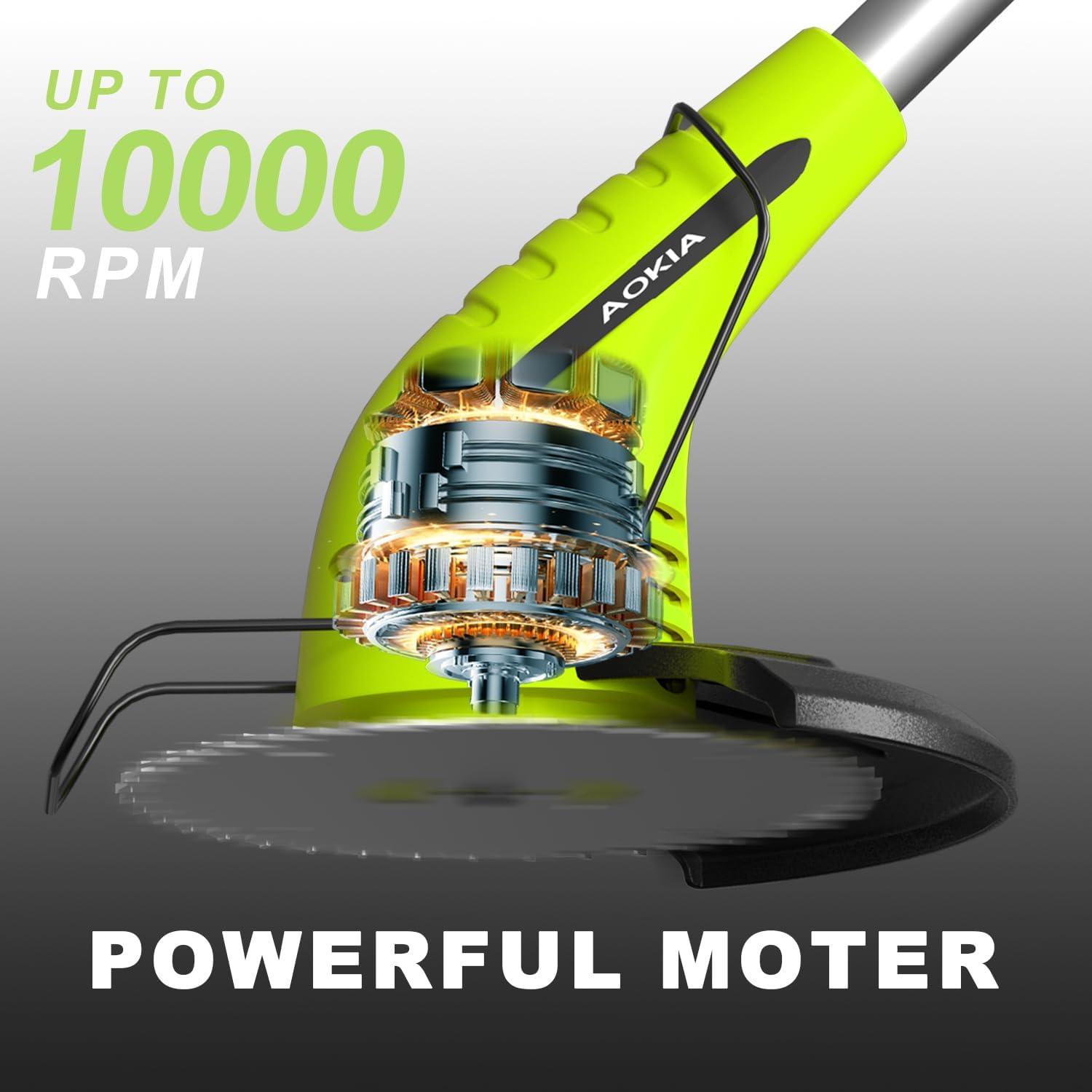 12V Cordless Grass Trimmer with 2.0Ah Batteries, Fast Charger and 3 Types Cutting Blades - Green