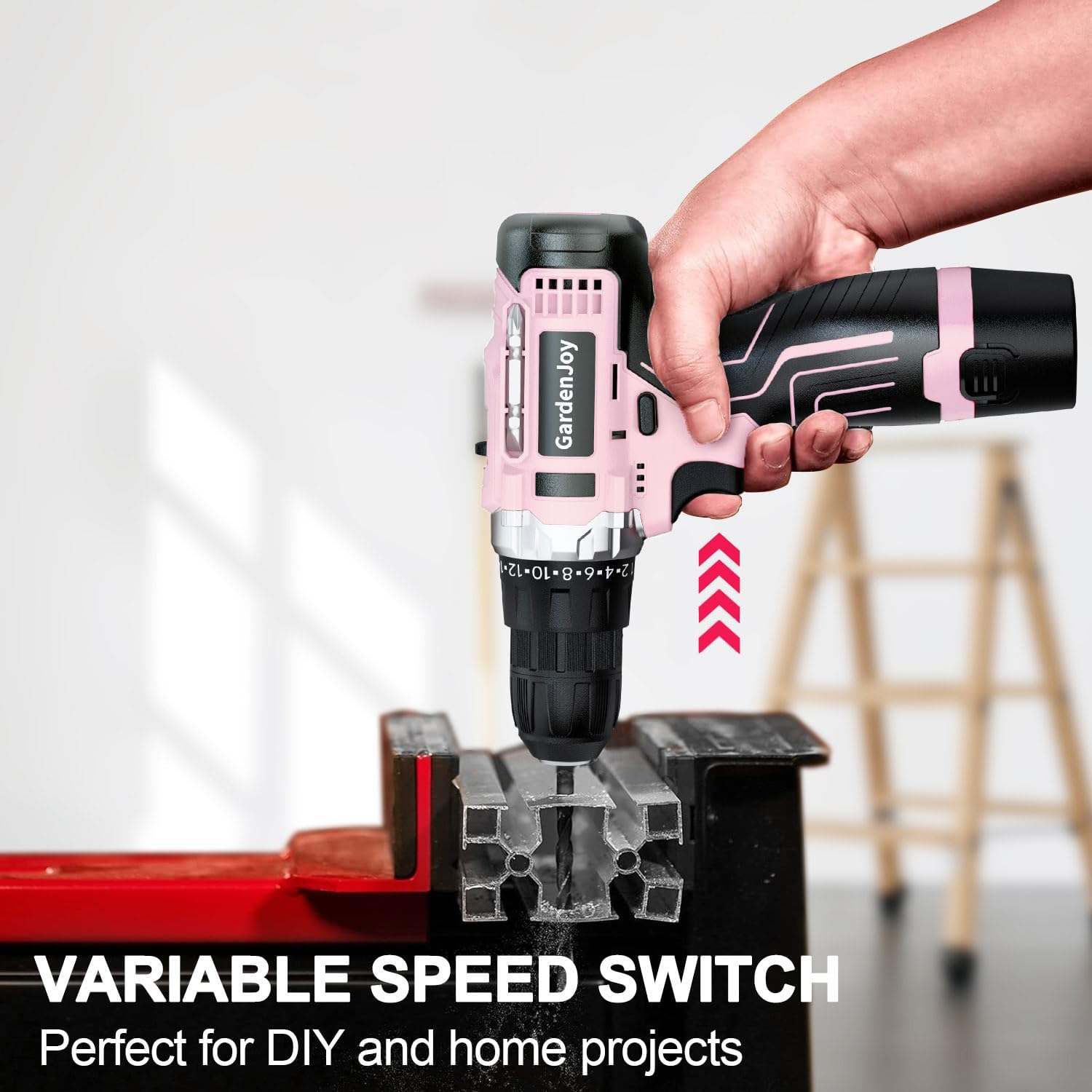 GardenJoy 12V Cordless Drill Set with 1 Battery, Fast Charger ,Built-in LED Light and Multiple Drill Bits|for Home Renovation