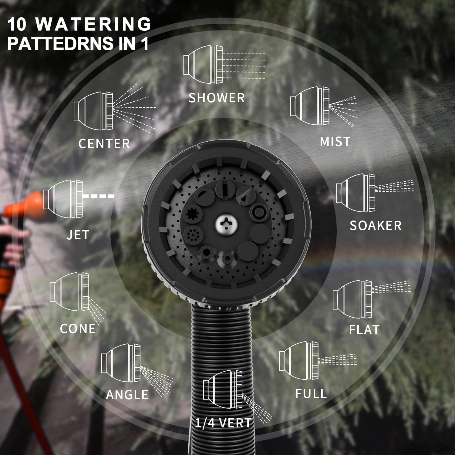 2-Pieces Garden Hose Nozzle Set, with 10 Spray Patterns (Blue | Orange)