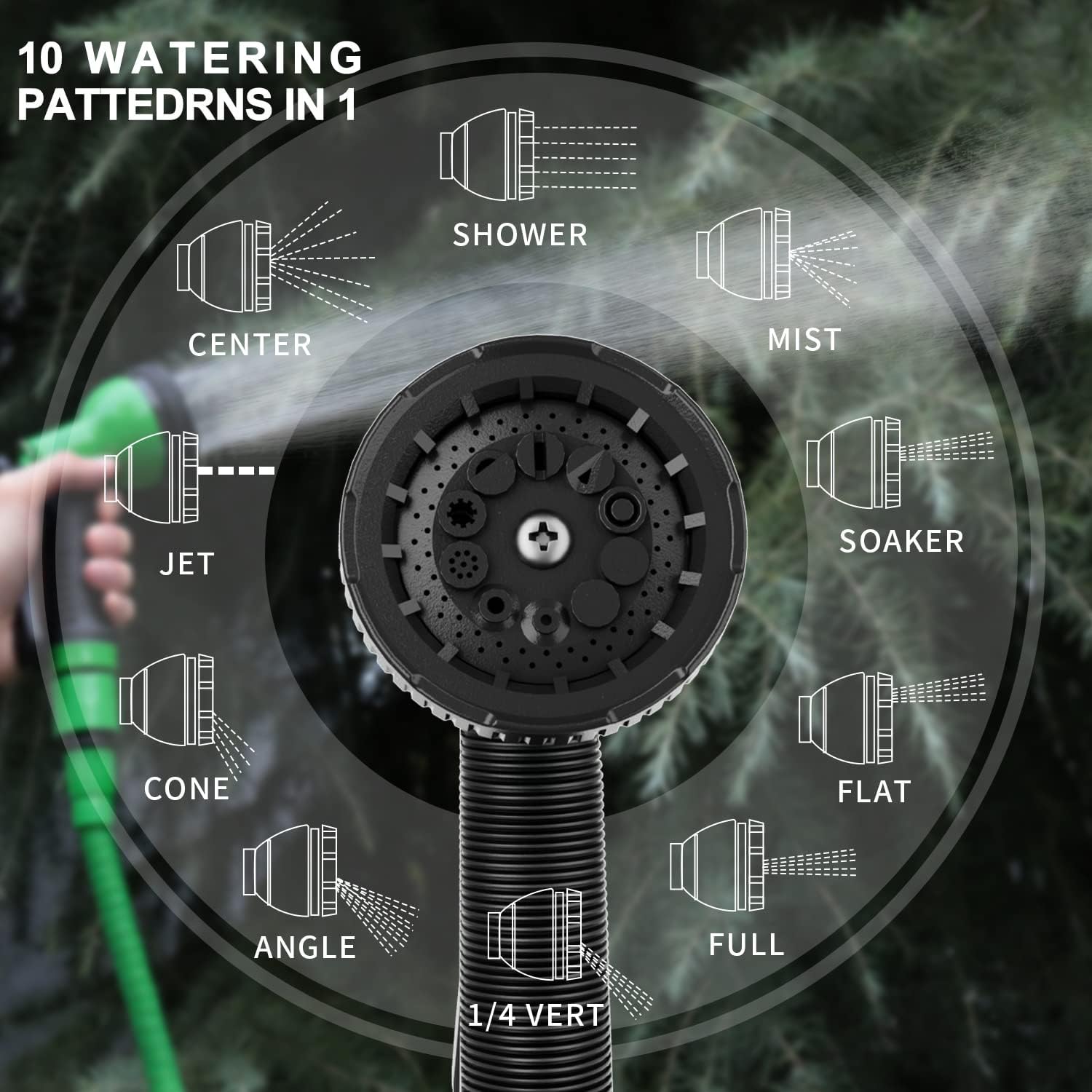 2-Pieces Garden Hose Nozzle Set, with 10 Spray Patterns (Yellow | Green)