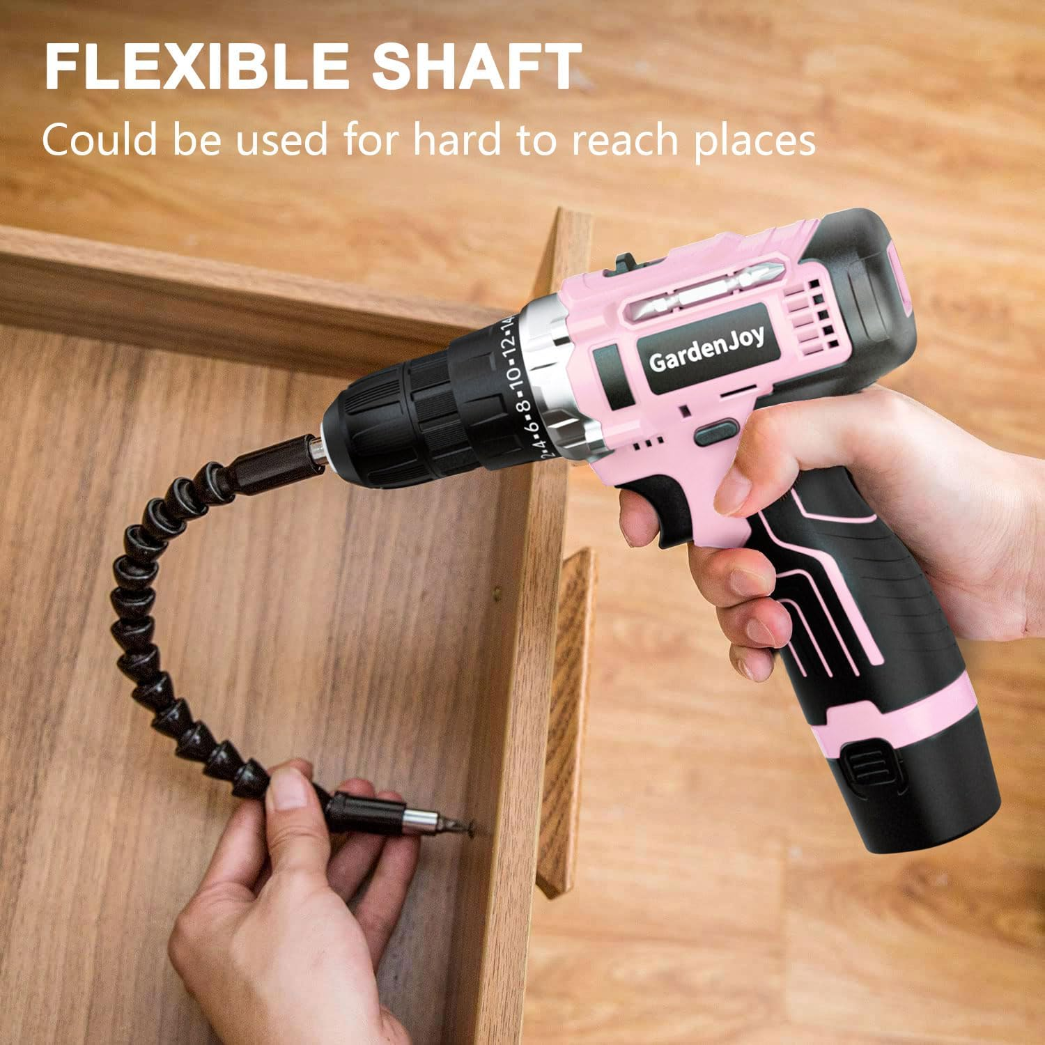 GardenJoy 12V Cordless Drill Set with 1 Battery, Fast Charger ,Built-in LED Light and Multiple Drill Bits|for Home Renovation