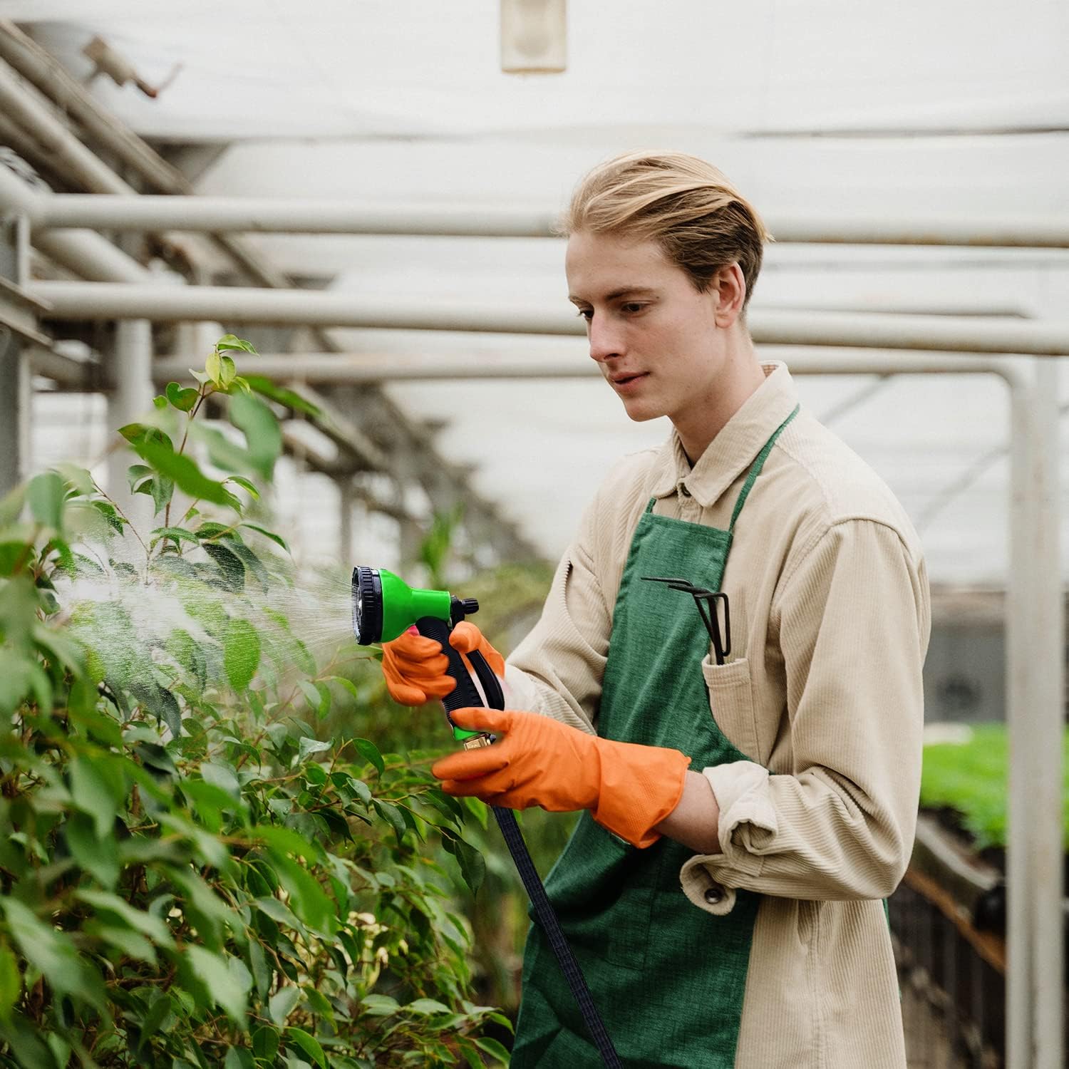 2-Pieces Garden Hose Nozzle Set, with 10 Spray Patterns (Yellow | Green)