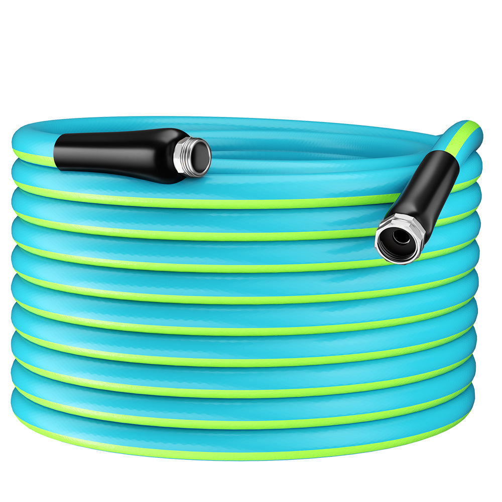 WrapHose Garden hoses with brass fittings, all-weather suitable, tangle-free, and lightweight