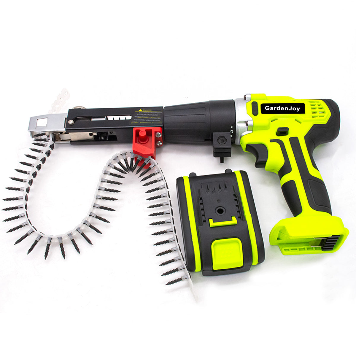GardenJoy 21V Cordless Auto-Feed Screw Gun, Collated Screwdriver with 1.5Ah Battery, Chain Magazine for Drywall, Wood Board & Decking