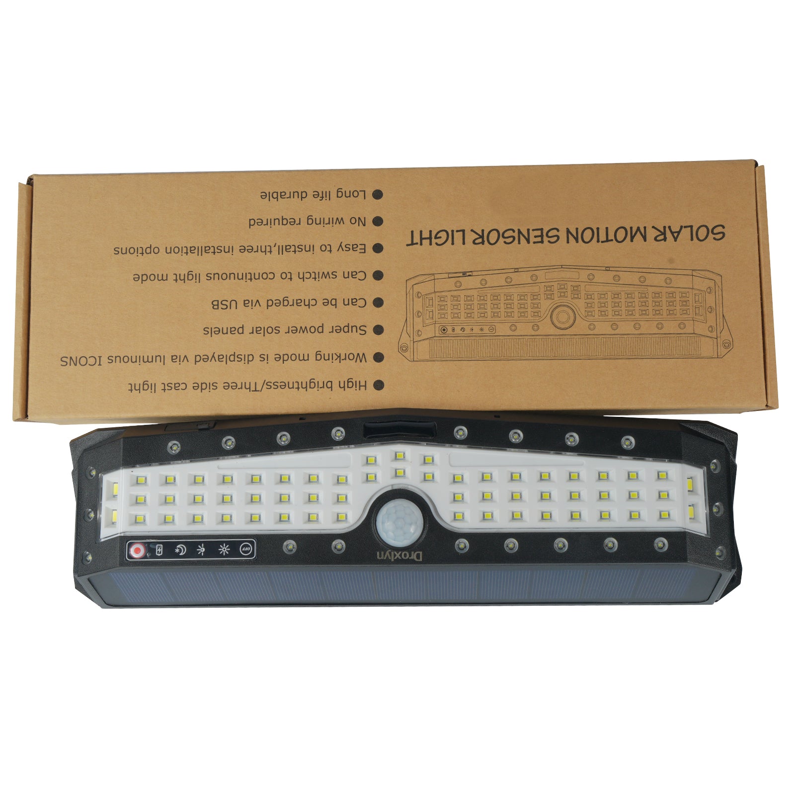 Droxlyn Solar Outdoor Motion Sensor Lights, Waterproof LED Solar Wall Lights 3 Modes Security Lamp for Yard Patio Garden Fence
