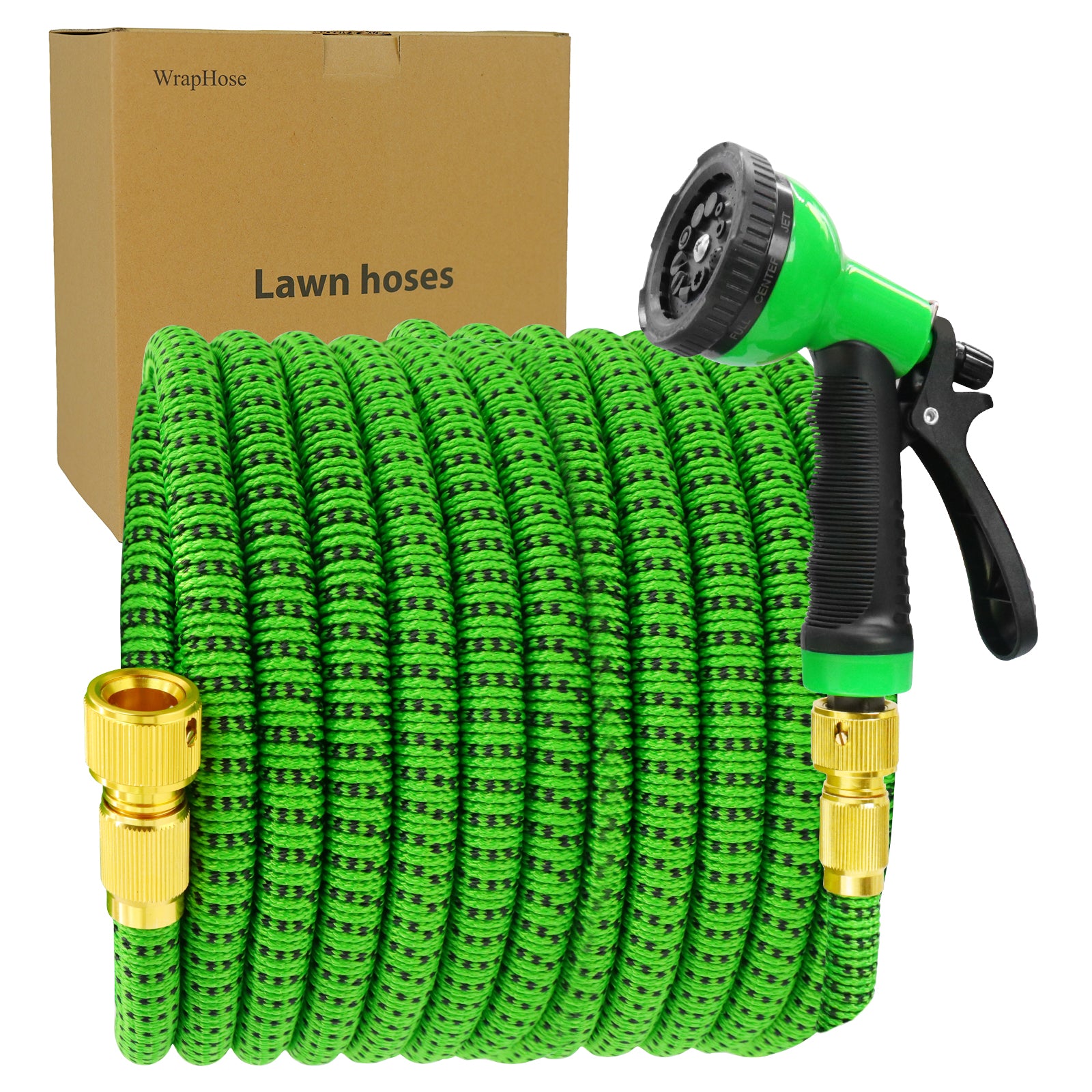 WrapHose flexible, retractable Lawn hoses, with 3/4-inch and 1/2-inch fittings, are easy to store and are suitable for outdoor use and garden irrigation