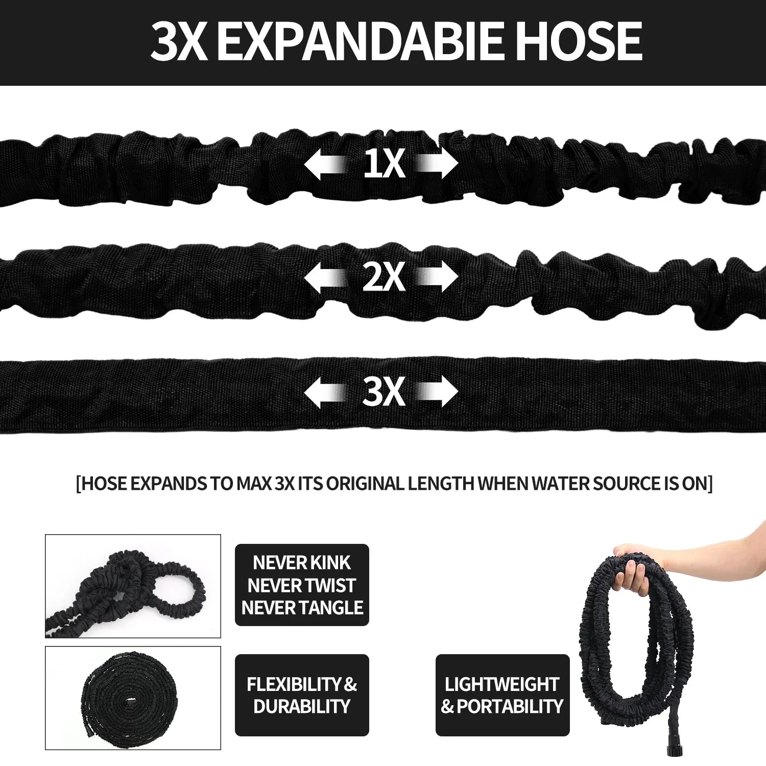 GardenJoy Expandable Water Hose 100ft with 7 Function Spray Nozzle - Gardenjoy