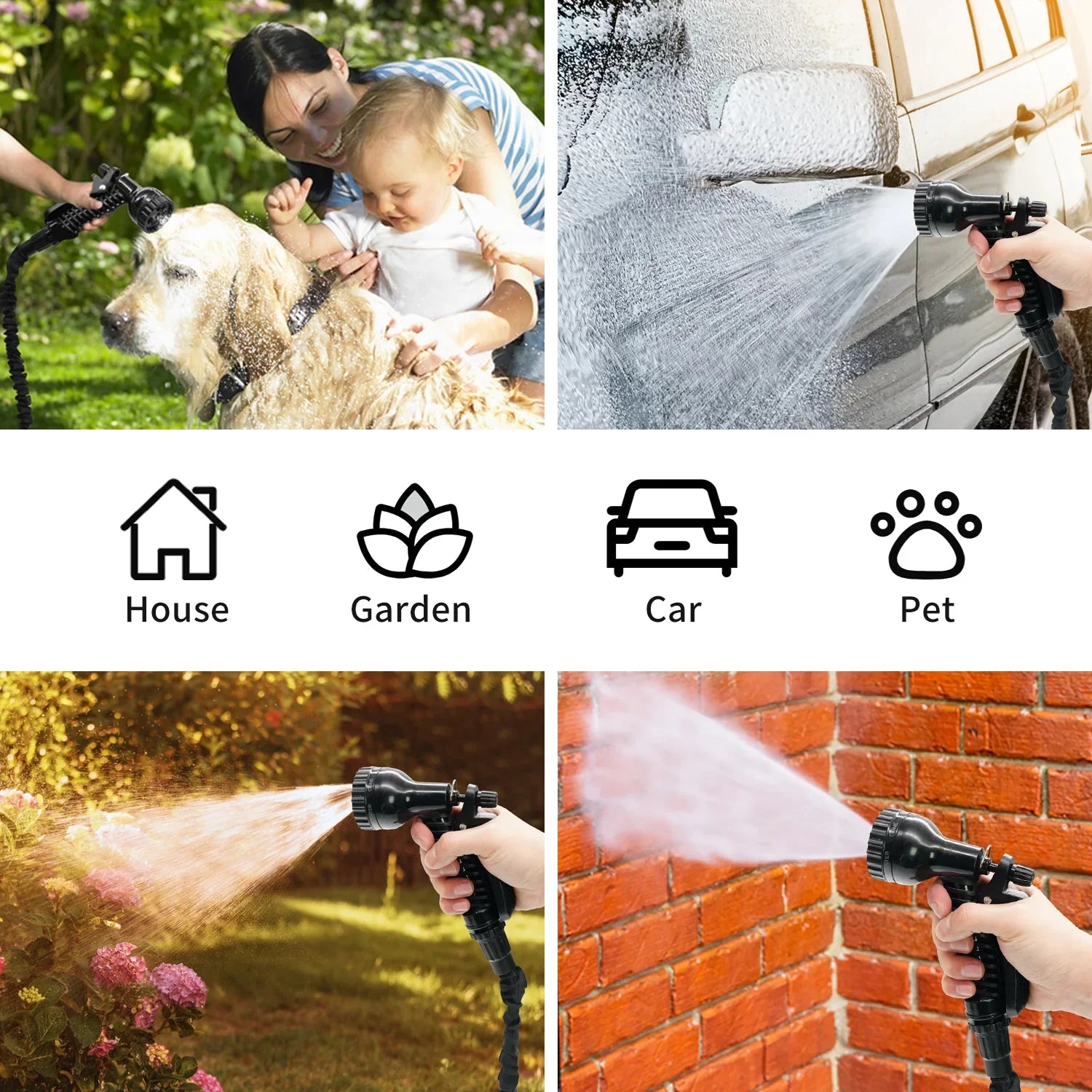 GardenJoy Expandable Water Hose 100ft with 7 Function Spray Nozzle - Gardenjoy