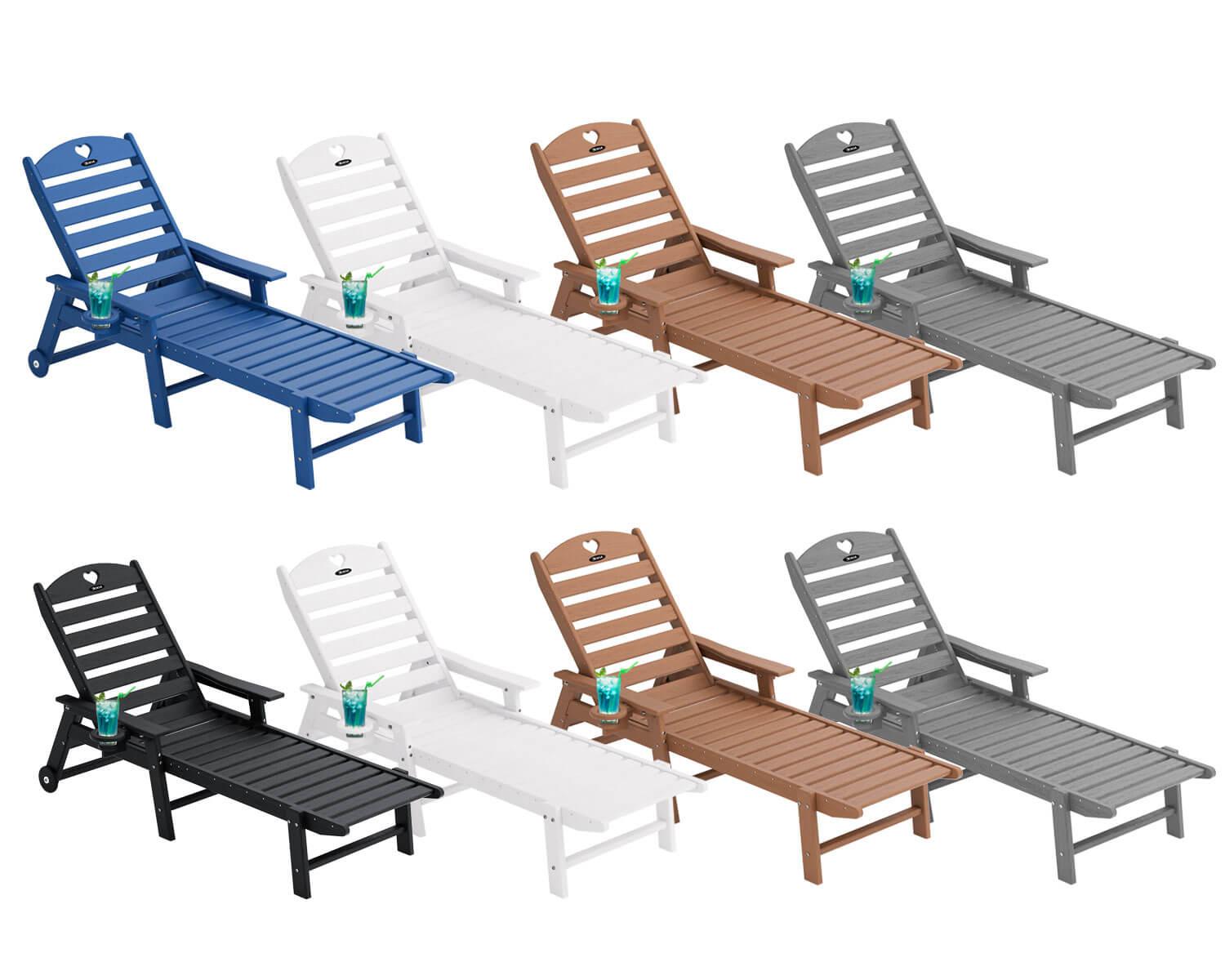 Chaise Lounge Chair for Outdoor Relaxation | HDPE | Wheels, Cupholder, 6-Position | Patio, Lawn, Garden, Poolside