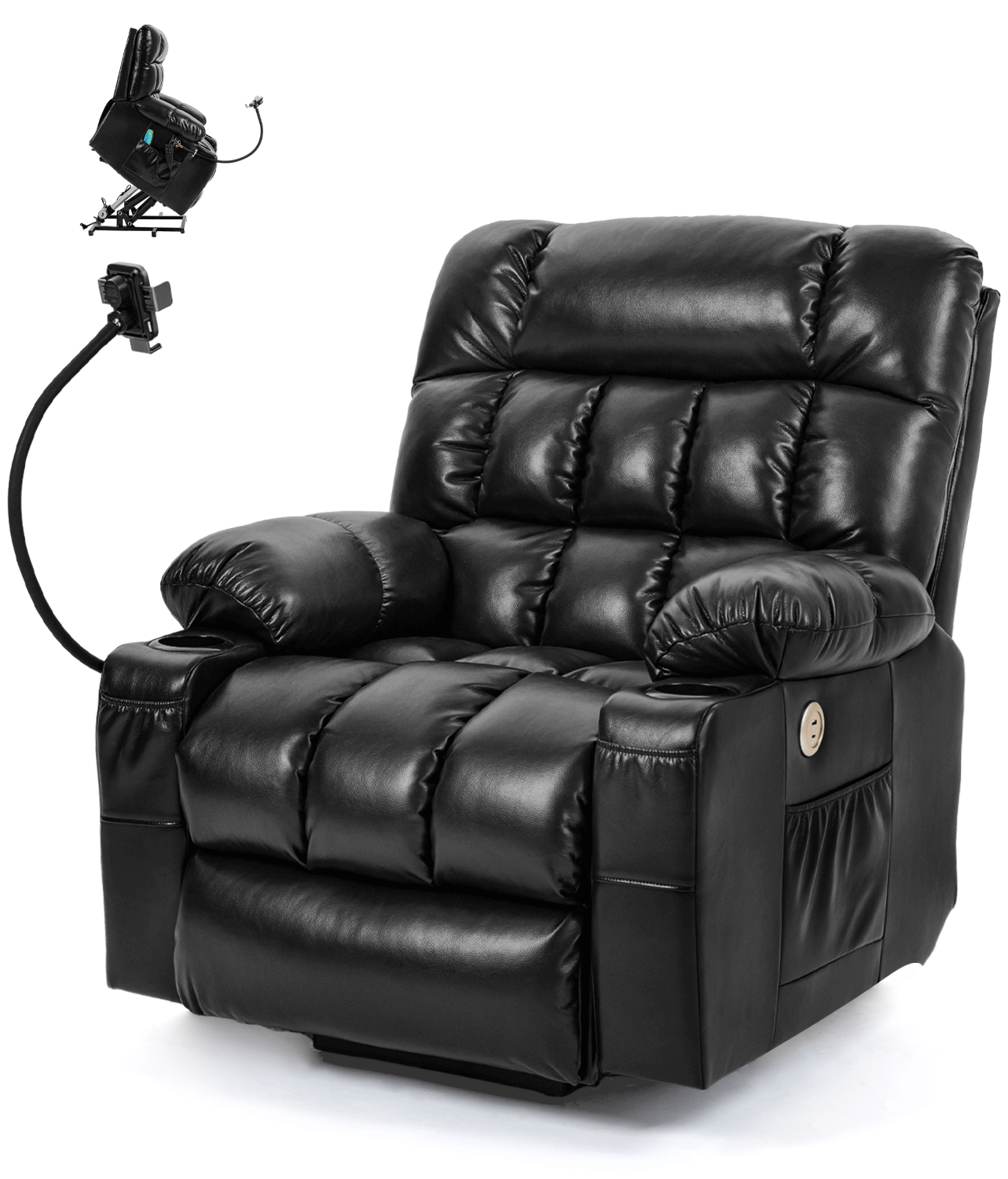 Leather Dual Motor Massage and Heat Power Lift Recliner Chair for Elderly with Cupholder, Wireless Charging, and USB Ports | Infinite Position Reclining Chair (Brown/Black)