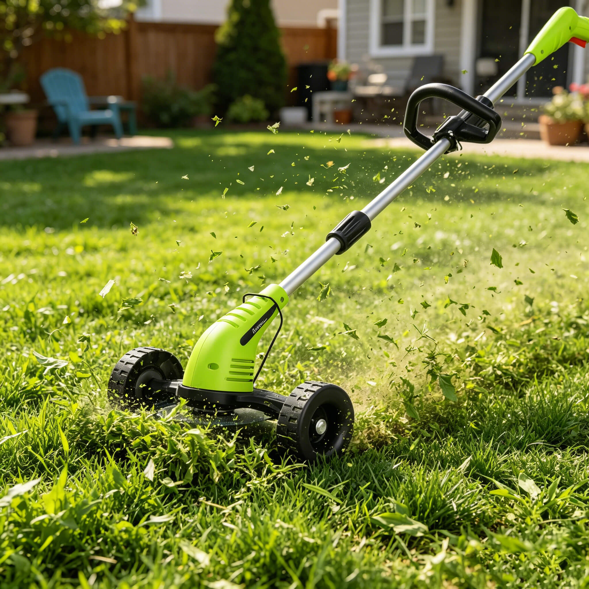 Gardenjoy 12V Lightweight Cordless Grass Trimmer with Wheel, Fast Charger and  2.0Ah Battery |for Yard, Garden, Hedge