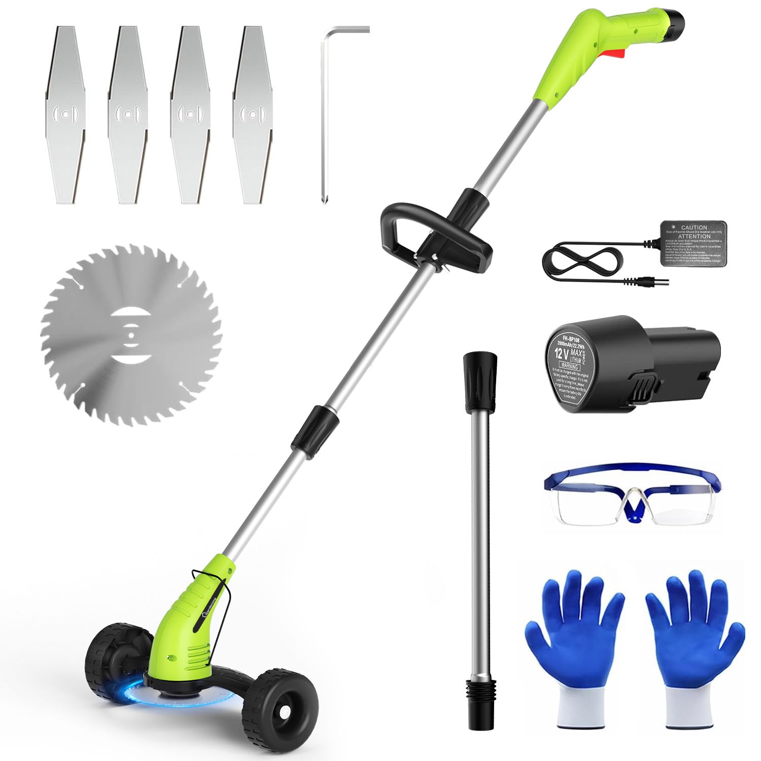 Gardenjoy 12V Lightweight Cordless Grass Trimmer with Wheel, Fast Charger and  2*2.0Ah Batteries |for Yard, Garden, Hedge