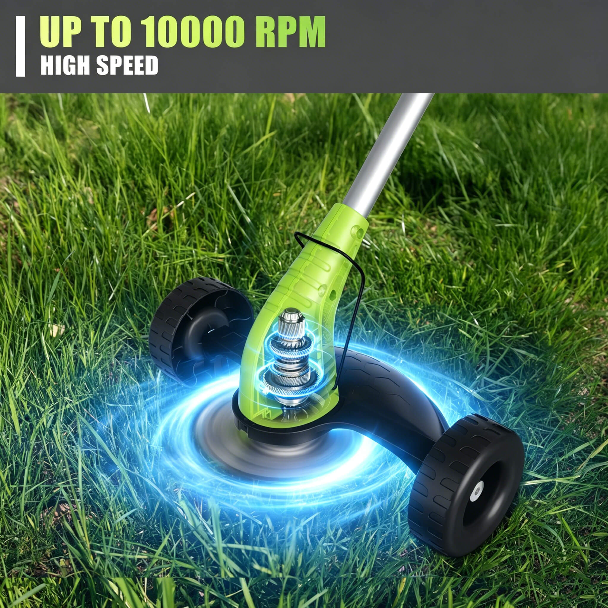 Gardenjoy 12V Lightweight Cordless Grass Trimmer with Wheel, Fast Charger and  2.0Ah Battery |for Yard, Garden, Hedge