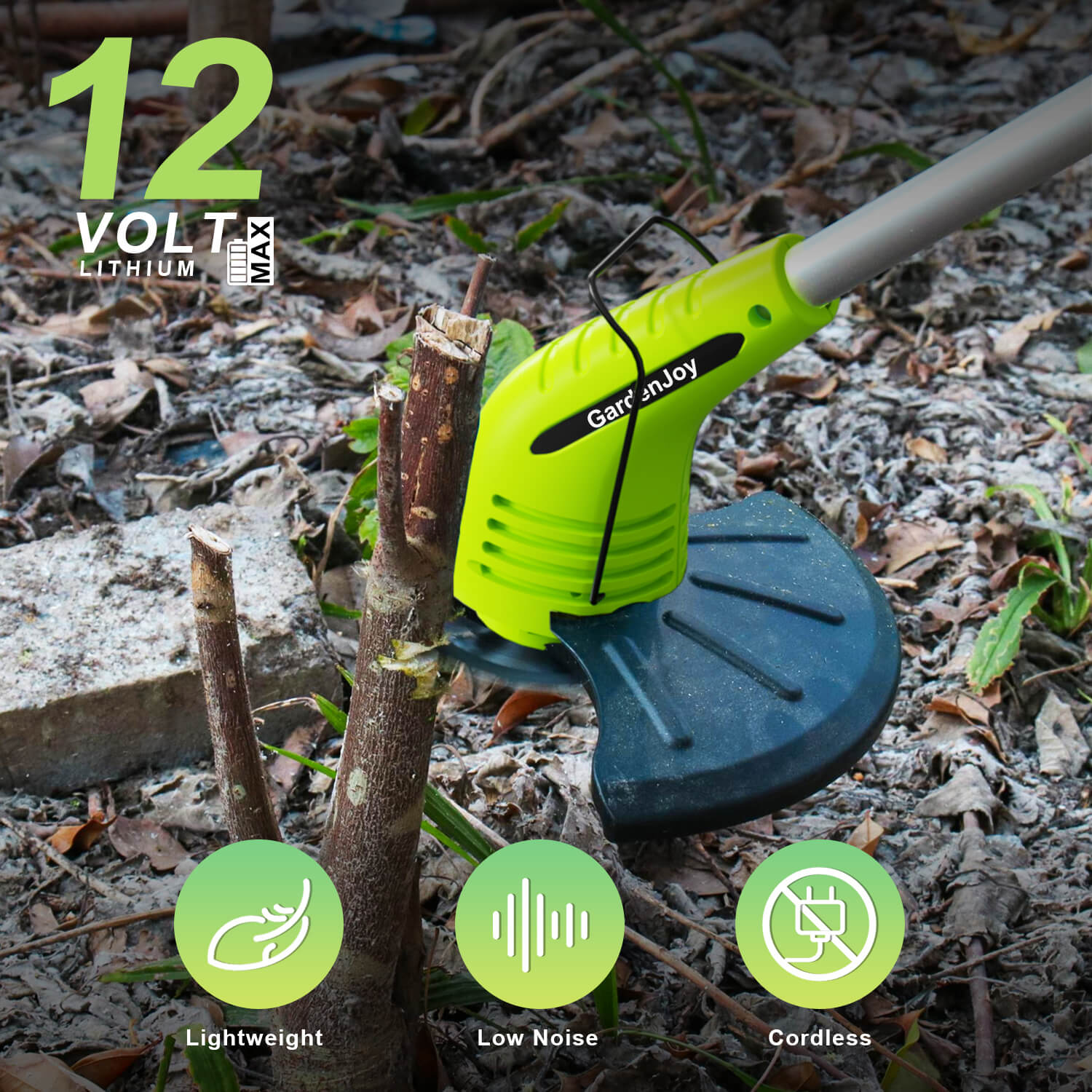 12V Cordless Grass Trimmer with 2.0Ah Batteries, Fast Charger and 2 Types Cutting Blades - Green