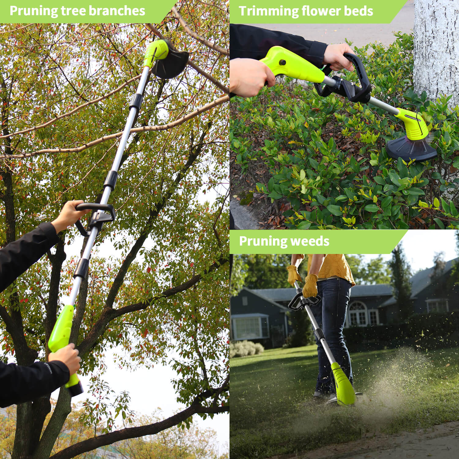 12V Cordless Grass Trimmer with 2.0Ah Batteries, Fast Charger and 2 Types Cutting Blades - Green